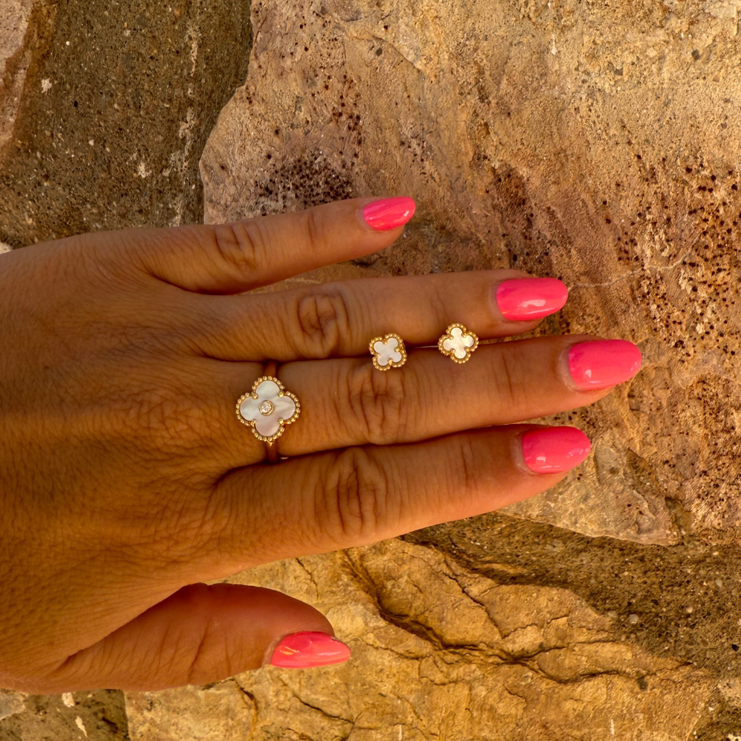 Pack anillo trebol + pendientes