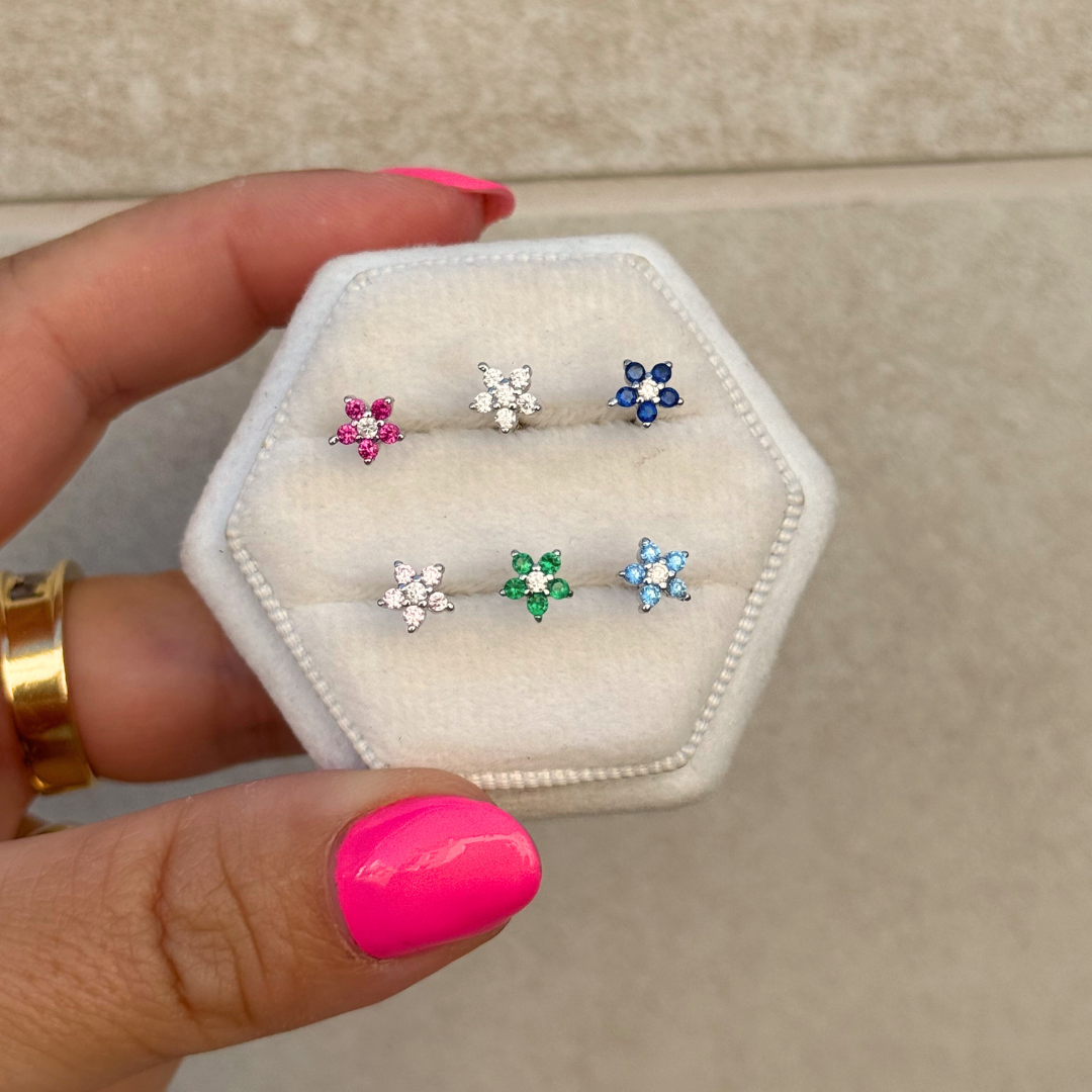 Piercings flor rosca plata