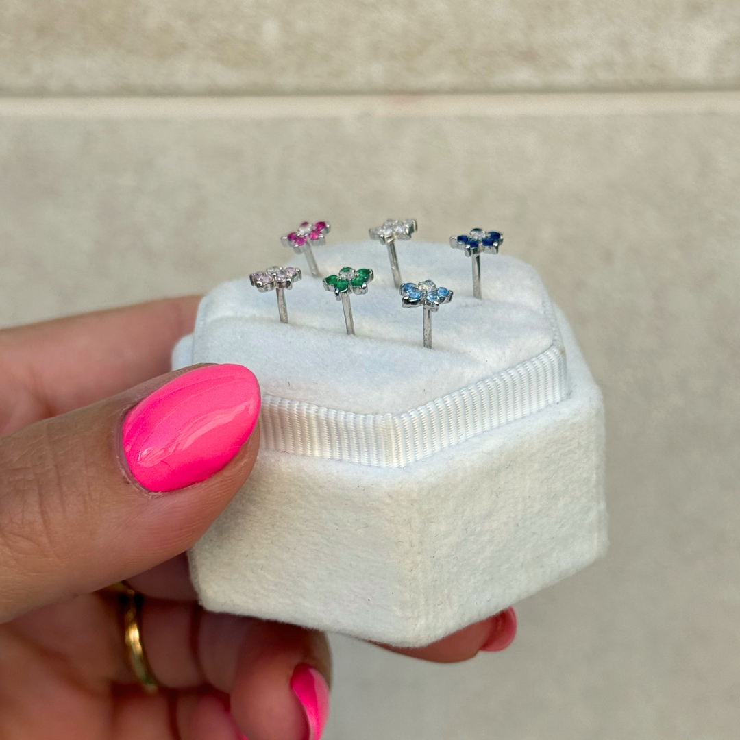 Piercings flor rosca plata