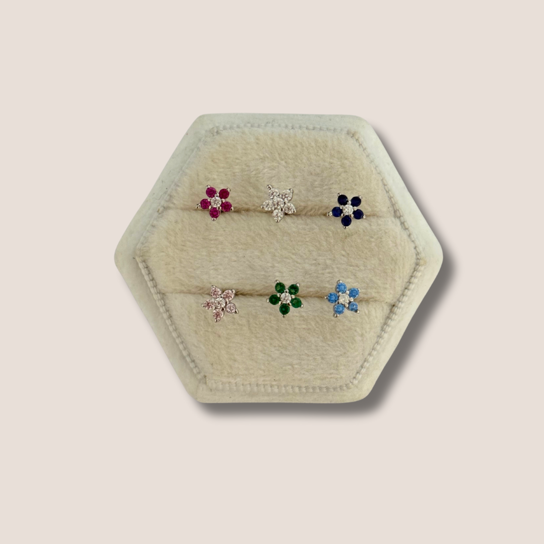 Piercings flor rosca plata