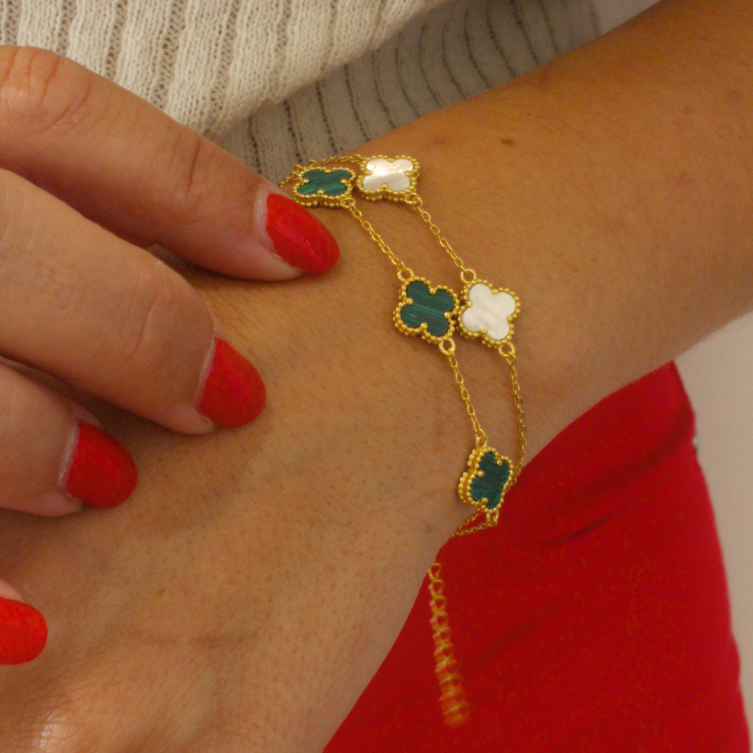 Pulsera trébol Malaquita