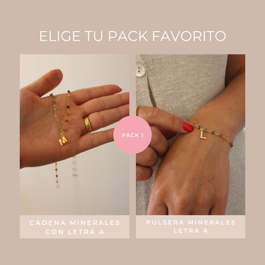 Pack collar semipreciosas letra A + Pulsera