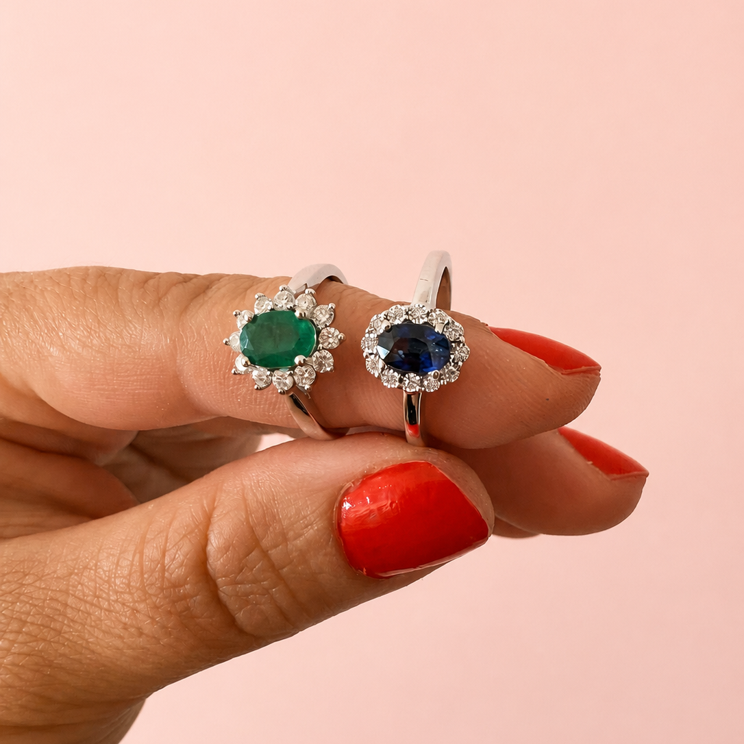 Anillo rosetón zafiro