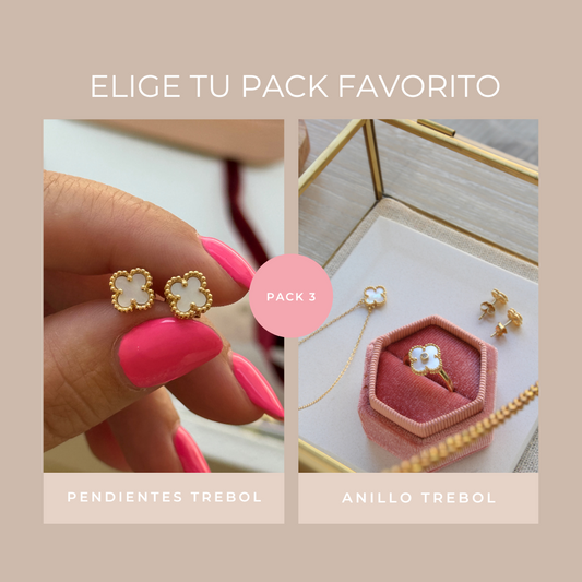 Pack anillo trebol + pendientes