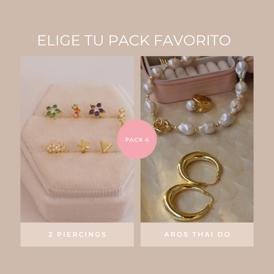 Pack aros thai dorados + 2 piercings
