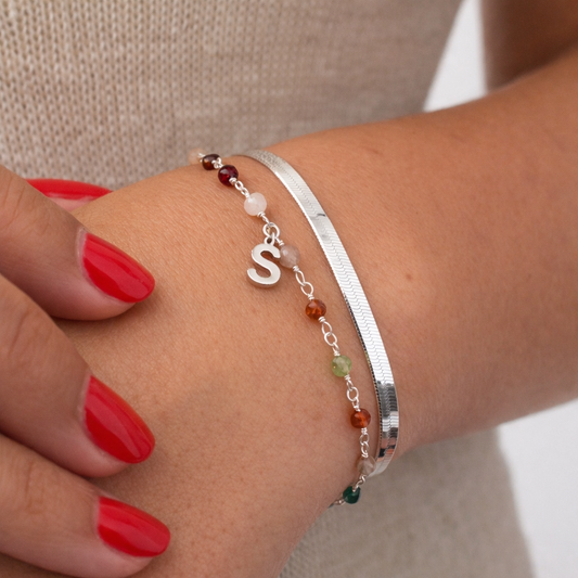 Pulsera plata minerales personalizada